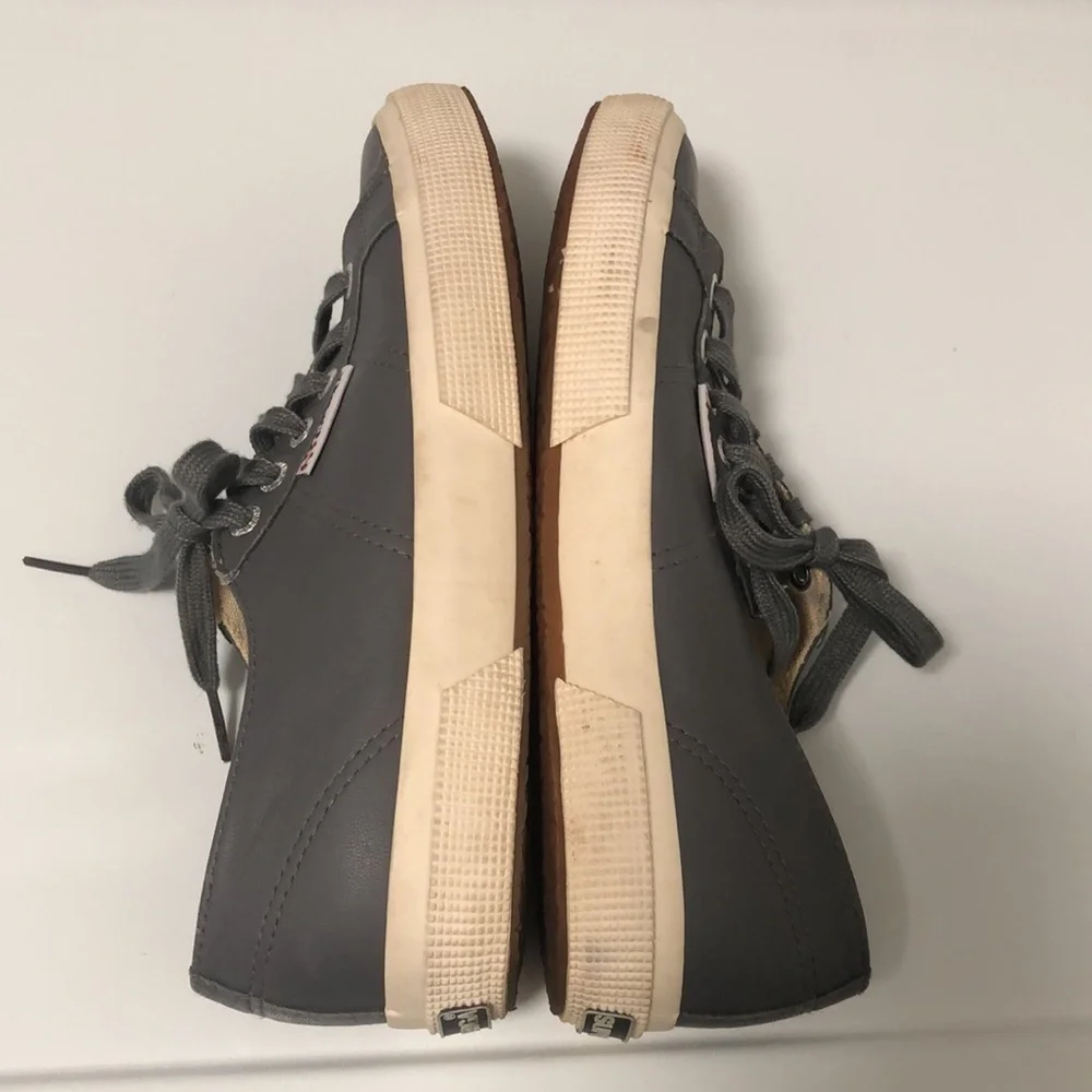 Superga grey tennis shoes with upper leather